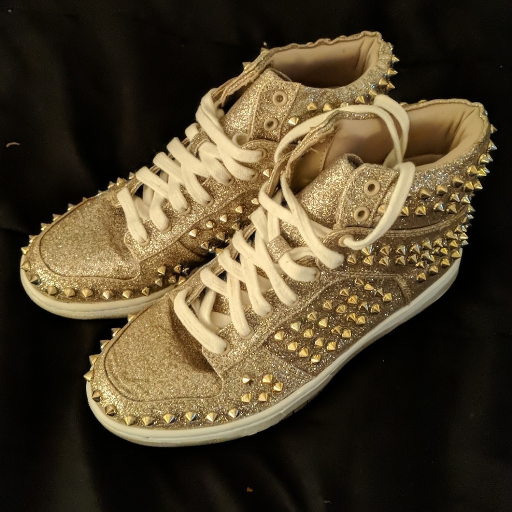 gold glitter studded sneakers
